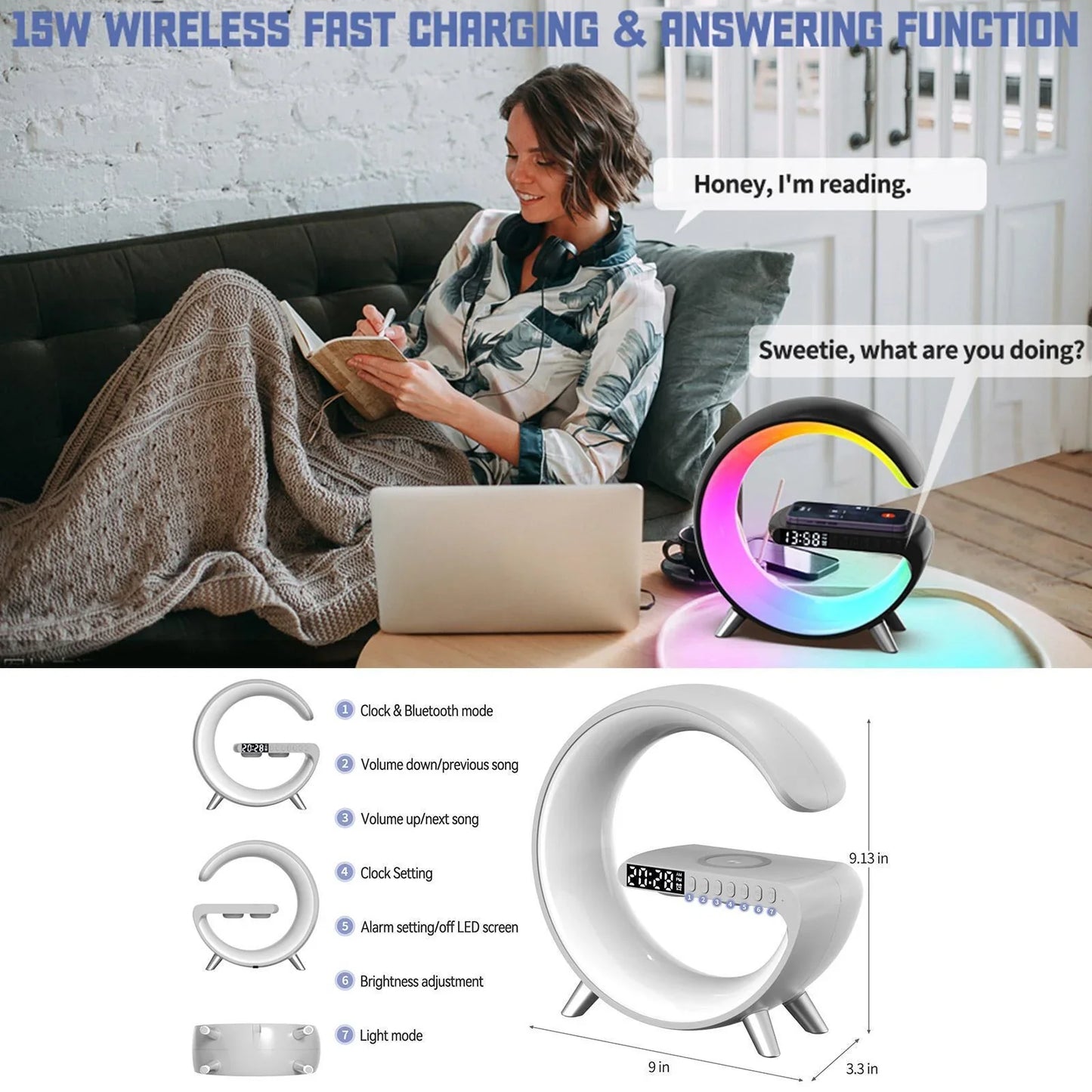 Smart Mood Lamp with Wireless Charging & Alarm
